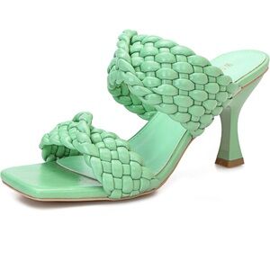 WSKEISP Women's Slip On Braided Heels Sandals Mules New